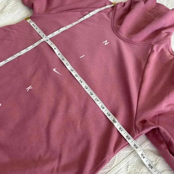Nike Rose Pink Funnel Neck Turtleneck Tunic Sweatshirt Pockets Logo Women’s Sz L - Picture 9 of 15